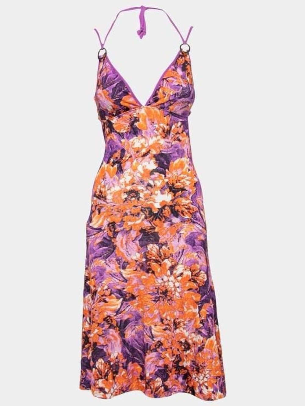 Roberto Cavalli Vintage Purple & Orange Floral Backless Slip Dress - Picture 7 of 11